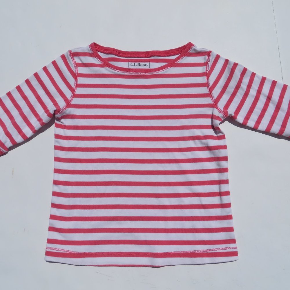 L.L. Bean Top Girls 6-7 Shirt 3/4 Sleeve Kids t-shirt Pink Stripes Cotton llbean